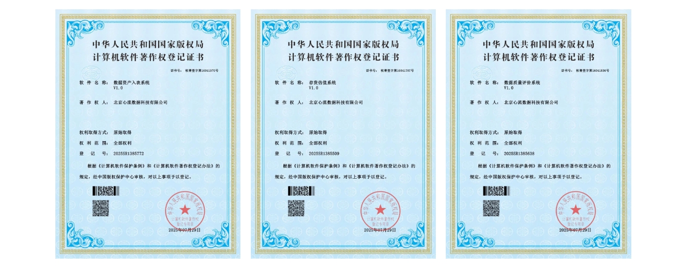 喜讯 | 心流数据再获三项国家软件著作权：数据资产入表、存货估值、数据质量评价-心流
