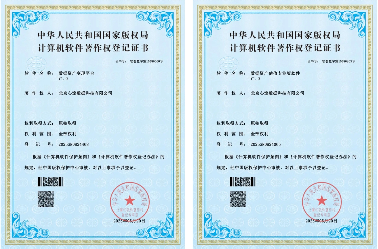 喜讯 | 心流数据获两项国家软件著作权：数据变现、数据估值-心流